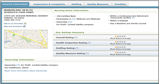 Nursing Home Profile Page