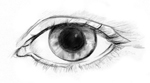 Drawing of an eye with a dilated pupil.