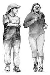 Drawing of two women walking.