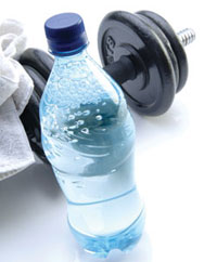Bottle of Water and a dumbbell