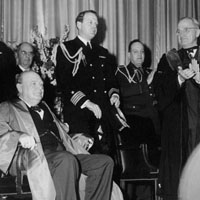 British Premier Winston Churchill and President Harry Truman at the famous "Iron Curtain" Speech