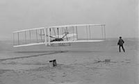 First flight, 120 feet in 12 seconds, 10:35 a.m., Kitty Hawk, North Carolina, December 17, 1903