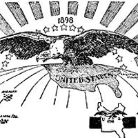 "Ten Thousand Miles From Tip to Tip." This political cartoon depicted the United States' growing territories in 1898.