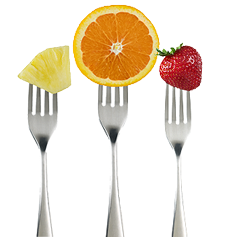 different fruits on forks