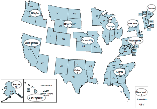 Freedom of Information Act (FOIA) Center contact coordinators by US region