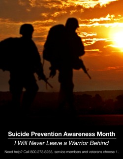 Suicide Prevention Awareness Month Image – I Will Never Leave a Warrior Behind