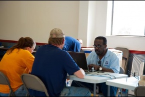 Survivors start the process of applying for disaster assistance with a FEMA Individual Assistance Specialist at a newly opened Disaster Recovery Center in Tennessee.