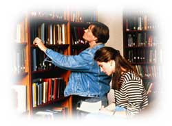 students in library