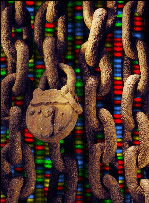 Art image of chains and over DNA microarray
