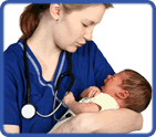 female nurse holding newborn