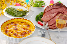 Spring holiday meal with ham and sides