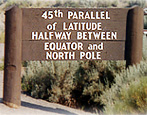 Roadside sign: 45th parallel of latitude, halfway between equator and north pole