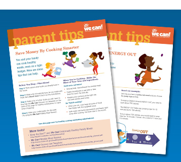 Screen shots of two pages from the new parent tip sheets