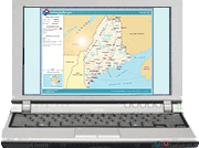 Laptop computer showing map from the World Wide Web.