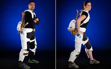 Project engineers demonstrate the X1 Robotic Exoskeleton. Image courtesy of Robert Markowitz