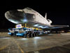 The driver of the Over Land Transporter is seen as he maneuvers the space shuttle Endeavour on the streets of Los Angeles as it heads to its new home at the California Science Center, Friday, Oct. 12, 2012.