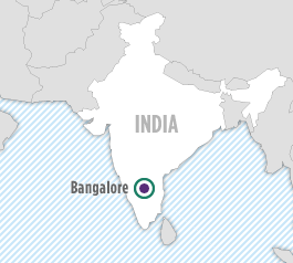 Map of India with Bangalore marked.