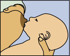 Picture of how to bring baby to breast: Tickle baby's lips to encourage him to open wide.