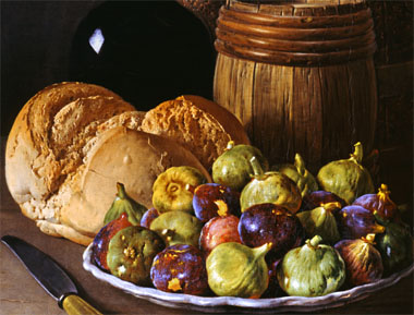Still Life with Figs and Bread by Luis 
Melendez