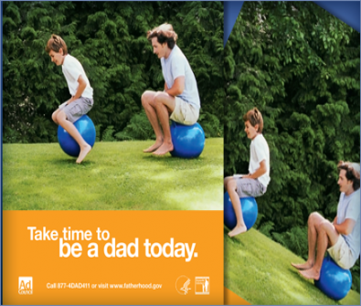 Father and son playing on bouncy balls