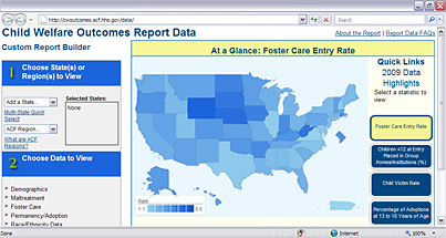 Screen capture of the Child Welfare Outcomes data site.