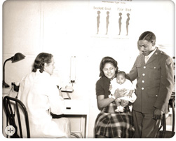 African American GI and his family seeking assistance through the WWII Emergency Maternity and Infant Care program.
