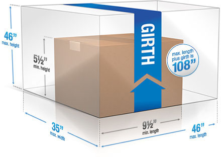 A symbolic clear box around a cardboard box with the clear box representing the maximum size that a box can be, and the cardboard box representing the minimum size that a box can be. The measurements the images shows are below.