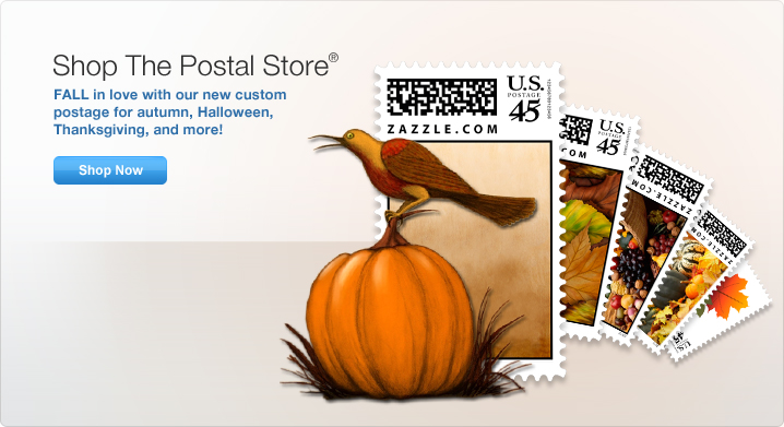Shop The Postal Store®. Fall in love with our new custom postage for autumn, Halloween, Thanksgiving, and more! Shop Now. Image of a bird standing on top of a pumpkin in front of different types of fall stamps.