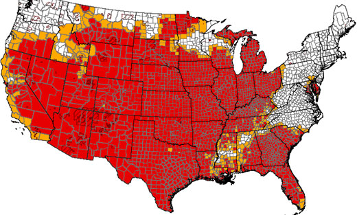 Photo: The map shows designations due to drought across the country under USDA's amended rule.