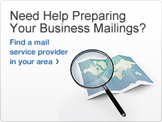 Need Help Preparing Your Business Mailings? Find a mail service provider in your area. Image of a map and magnifying glass