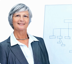 Woman standing in front of a graphical chart