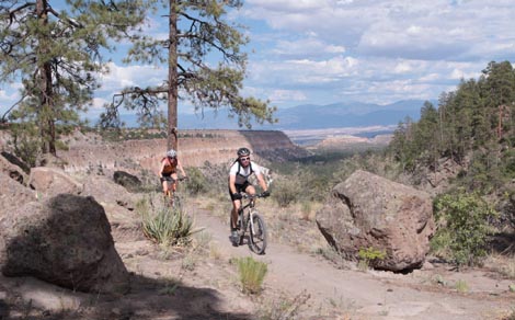 Two bikers on trails near Los Alamos