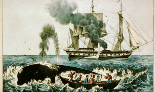 Whale fishery: attacking a right whale, Currier & Ives