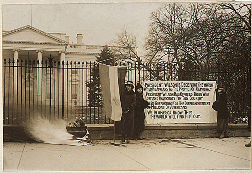 Image description: Today is International Women&#8217;s Day. These suffragettes advocated for votes for women in front of the White House around 1917 or 1918.
Photo from the National Archives