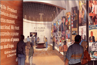 Artist rendering of the entrance to the permanent exhibit at the George W. Bush Presidential Library and Museum.