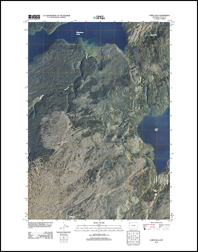 Thumbnail image of the 2012 Lewis Falls, Wyoming 7.5 minute series quadrangle (1:24,000-scale), US Topo (orthoimage layer on; contour, hydrography features, woodland, and public land survey system layers off) 