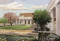 Artist rendering of the Texas Rose Garden. The Garden will be accessible through the Museum's recreated Oval Office. Courtesy George W. Bush Foundation.