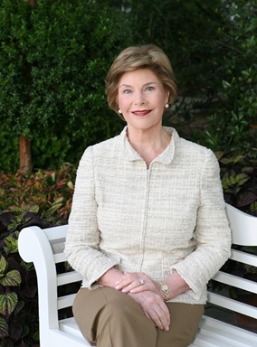 Mrs. Laura Bush sits in the Rose Garden of the White House, May 5, 2008. (P050508SC-0106)