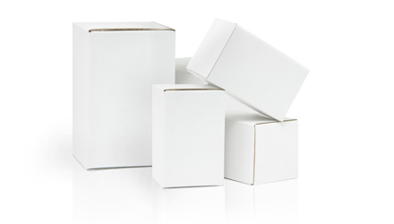  A stack of white boxes ready for bulk mailing
