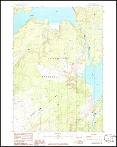 Thumbnail image of the 1986 Lewis Falls, Wyoming  7.5 minute series quadrangle (1:24,000-scale), Historical Topographic Map Collection.
