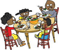 Family eating at a table