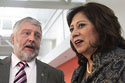 Secretary of Labor Hilda L. Solis, right, is joined by David Zimmermann, president of the Sheet Metal Workers Local 36. View the slideshow for more images and captions.