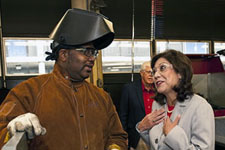 Secretary Solis  speaks with Phil McGill, a student in Kansas City Kansas Community College's Technical Education Center. View the slideshow for more images and captions.