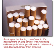 Smoking is the leading contributor to the development of lung cancer; yet increasing evidence points to a genetic role in determining who develops cancer from smoking.