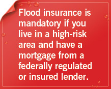 Flood insurance is mandatory if you live in a high-risk area and have a mortgage from a federally regulated or insured lender.