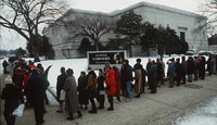 Image: Hopeful crowds wait patiently in frigid temperatures for a chance