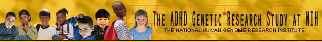 Banner image of the ADHD Genetic Research Study at NIH with photographs of children's faces