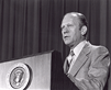President Gerald Ford speaking at the July 1, 1975, ceremony swearing in
    Dr. Donald S. Fredrickson as NIH Director.