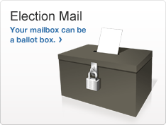 Election Mail. Your mailbox can be a ballot box. Image of a locked ballot box. 