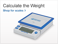 Calculate the Weight. Shop for scales. Image of USPS branded postage scale.